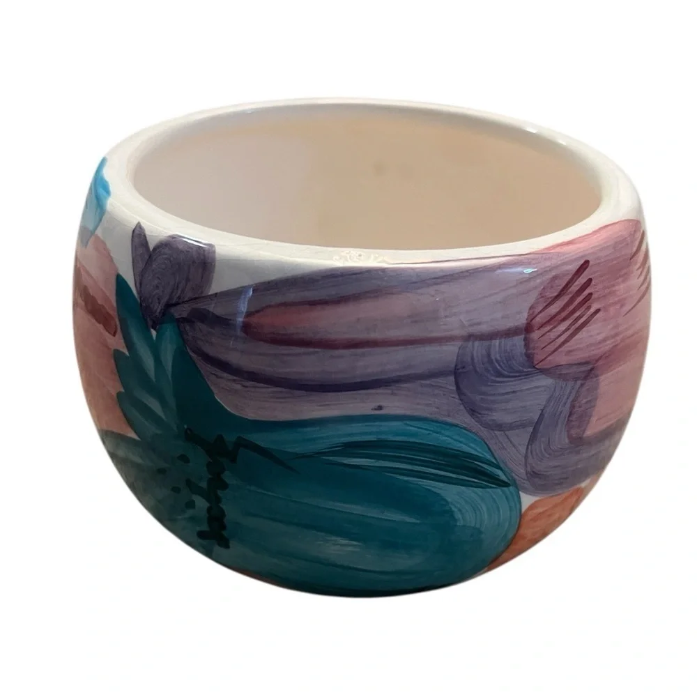 Elizabeth Arden 1970s Retro Mod Painted Brushstroke Ceramic 4.5” Vanity Bowl